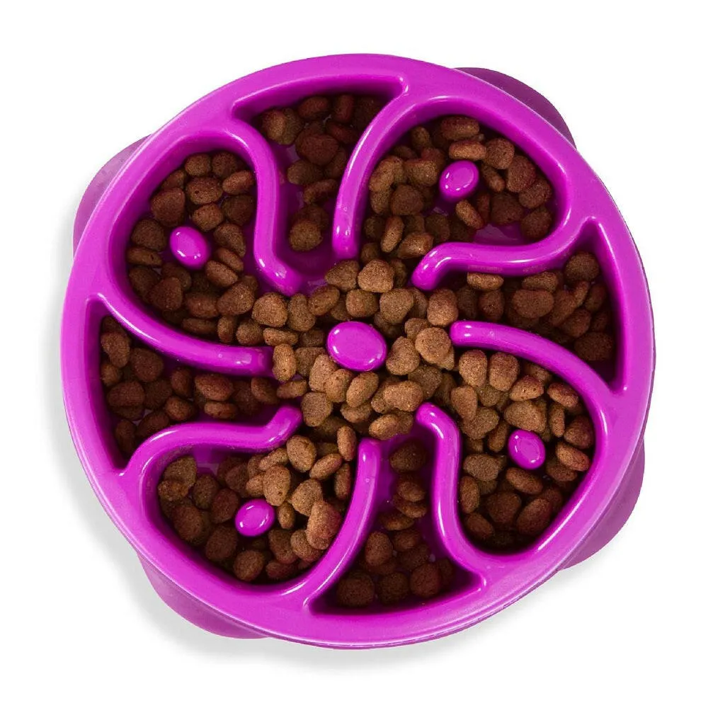 Outward Hound Fun Feeder Slo Bow Slow Feeder Dog Bowl, Purple Flower
