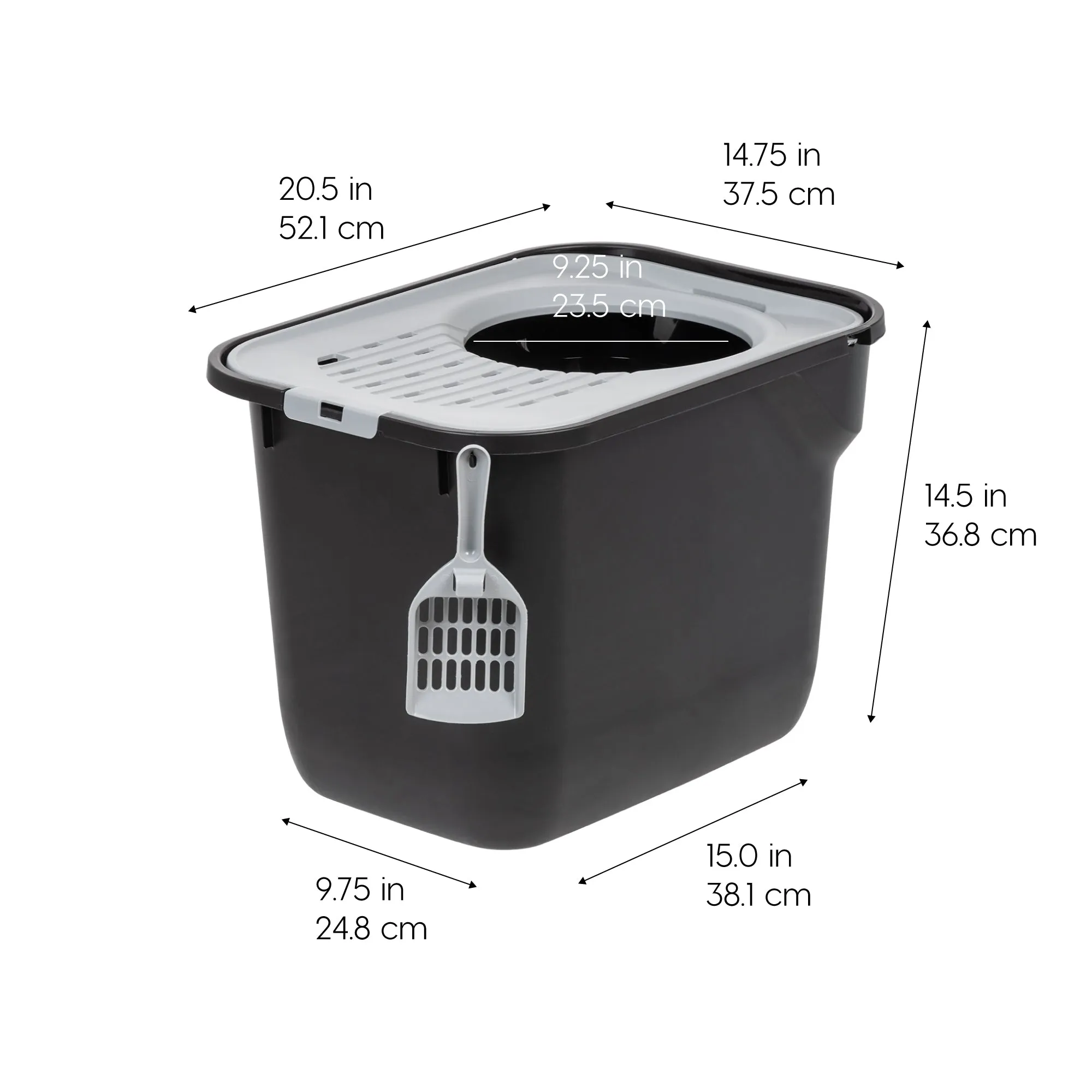 Top Entry Cat Litter Box with Scoop, Black