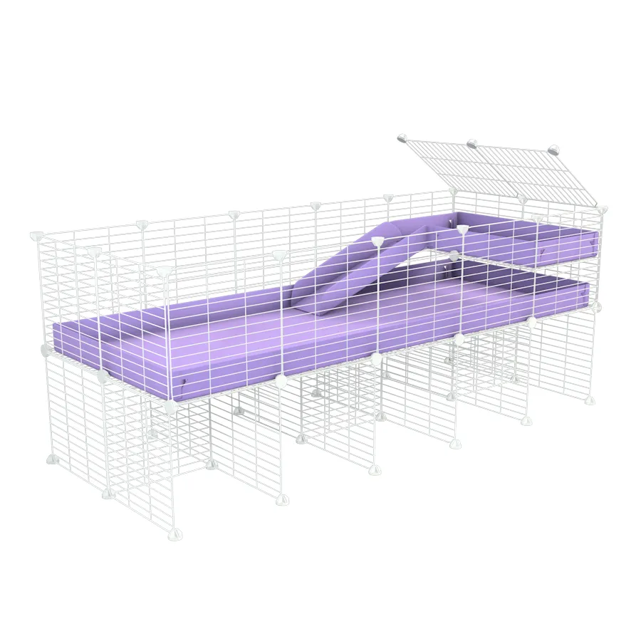 White 5x2 C&C Cage with Loft, Ramp & Stand